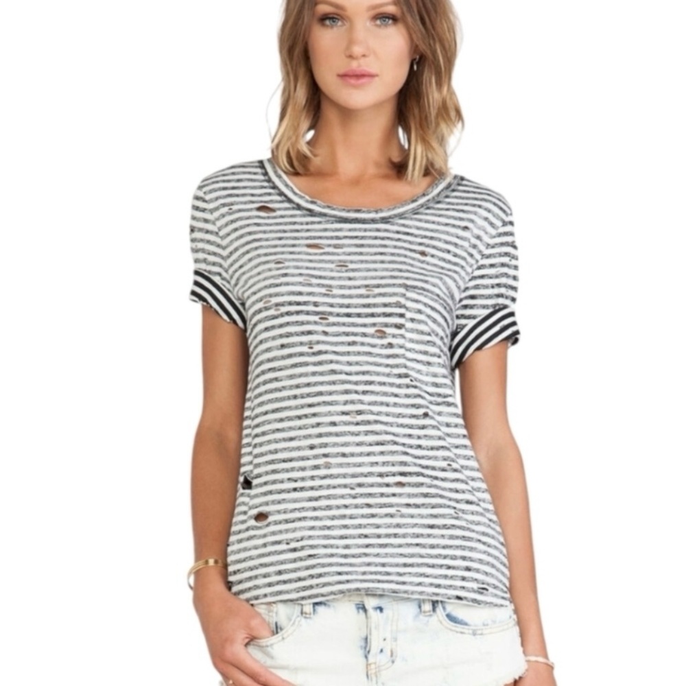 Free People High Low Stripped Destroyed Tom Tee Grey XS We The Free